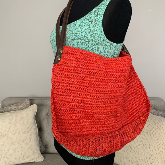 J. Jill Red Crochet Spacious Shoulder Tote Bag - Picture 2 of 10